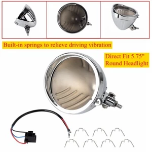 Chrome 5.75" Headlight Housing Bucket &Wire Harness For Harley Motorcycle 5 3/4" - Picture 1 of 8