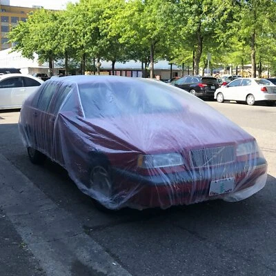 20 PACK Clear Plastic Temporary Universal Disposable Car Cover Rain Dust Garage - Image 1 of 4