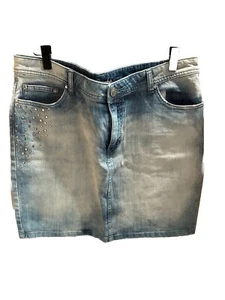 Cache Denim Strass Metall Nieten Rock Größe 12 leicht Distress Stretch $ 98 neu - Bild 1 von 3