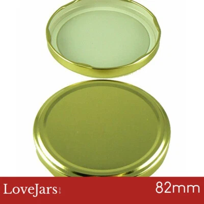 LOVEJARS Jam Jar Replacement Twist Off Lids. Size: 82mm. Gold. Brand New