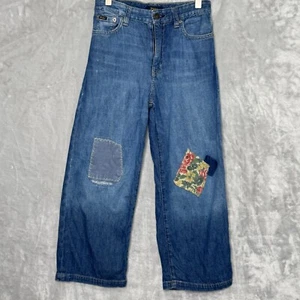 Polo Ralph Lauren Jeans Girls 12 Wide Leg Patchwork Paint Splatter Elastic Waist - Picture 1 of 10