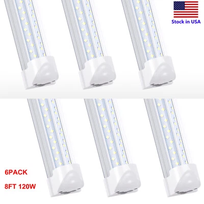 PAQUETE DE 6 LUCES LED de tienda de 8 pies 120 W T8 accesorios de luz LED vinculables para garaje almacén Foto 1 de 4