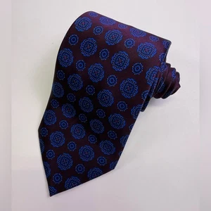 Brioni Hand Made 100% Silk Tie Purple Blue Geometric Medallion Pattern Italy - Picture 1 of 7