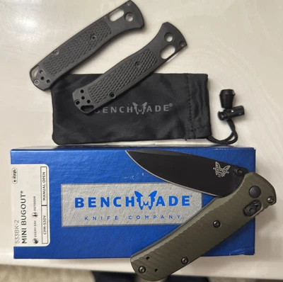Benchmade 533BK-2 Заказные Мини Bugout Оливковые Зеленые Алюминиевые Весы ЧИТАЙТЕ - Изображение 1 из 4