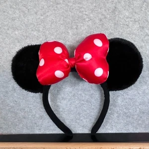 MINNIE MOUSE Plush Ears Headband Classic Red & White Polka Dot Bow - Picture 1 of 4