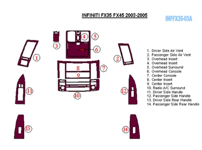 PARA INFINITI FX 35 FX 45 2003-2005 NUEVO JUEGO INTERIOR KIT MOLDURAS TABLERO MADERA Foto 1 de 4