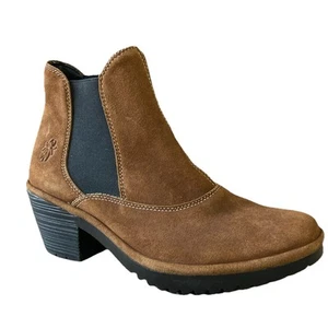 Fly London Womens Wote Chelsea Heeled Boots Size 39 US 8-8.5 Brown Suede Clean - Picture 1 of 8