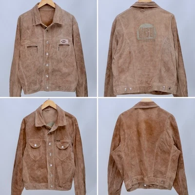 Men's DIESEL Vintage Reversible Cow Leather Suede Brown Faded Snap Jacket Sz XL - Image 1 of 4