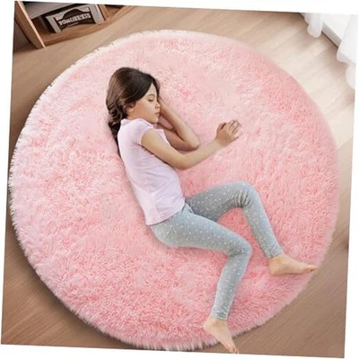  Alfombra redonda mullida para dormitorio, alfombra peluda circular de 6 pies para rosa de 6" (redonda) Foto 1 de 4