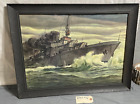WWII Art Print drawing STAHL US Destroyer ship at sea full steam ahead 25 x 20