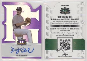 2014 Leaf Valiant Perfect Game Die-Cut Purple Prismatic /10 Kolby Allard Auto