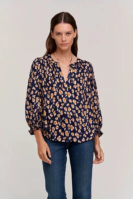 VELVET By Graham & Spencer Kacy 3/4 Printed Blouse Top Cheetah Navy $189 A4 - Image 1 of 4