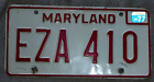 Vintage Maryland License Plate EZA 410 auto car metal man cave art sign