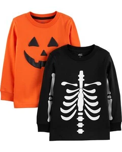 Toddler Boys' Halloween Long-Sleeve Tees Pack of 2 Halloween Pumpkin Print/Sk... - Picture 1 of 3