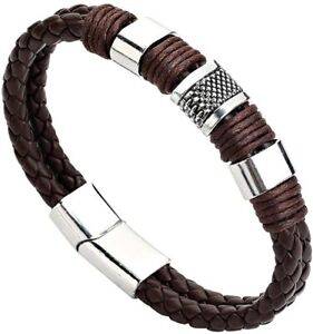 Men's Zinc Alloy Charm Black Brown Leather Distance Bracelets Women Jewelry