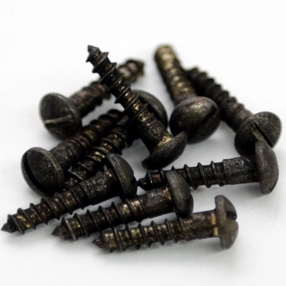 HOLZANDO 10 Stück DIN 96 3,5mm Schraube Holzschraube Halbrund Schlitz Antik Schwarz