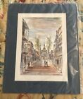 Vintage Print Franz Weiss St Louis Cathedral Vieux Carre NOS Not Faded, Navy Mat