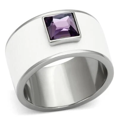 Anillos para mujer alto pulido (sin chapado) anillo de acero inoxidable 316L con vidrio en Foto 1 de 4