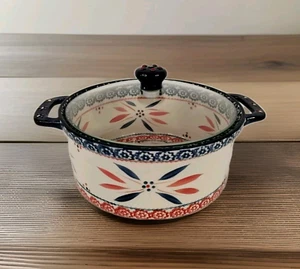 Temptations Old World 3.0 Qt Round Baker Casserole Fireworks Fetti Blue & Red - Picture 1 of 20
