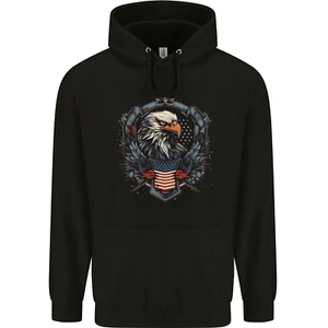 American Eagle With USA Flag Shield Childrens Kids Hoodie - Picture 1 of 3