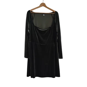 Old Navy Fit and Flare Velvet Mini Dress Green 90s Square Neck NWT Plus Size 2X - Picture 1 of 12