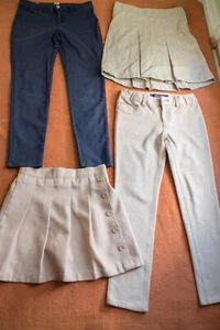 Girl's School Uniform 4 items (2 skirts beige) 2 skinny pants (blue/beige) 10 T - Picture 1 of 7