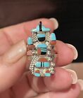 Vtg Native American Zuni Sterling Silver Turquoise Coral Onyx Yei Mark S.J. Ring
