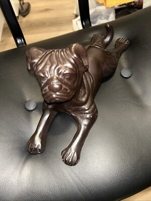 "Tapón de puerta de estatua de perro Pug de latón Pottery Barn 12""x5""" Foto 1 de 4