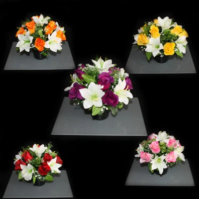 Grave Artificial/silk flower pot arrangement in memorial Crem Pot Grave funeral - Image 1 of 2