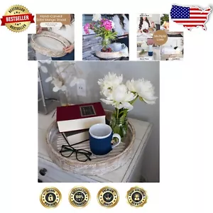 Rustic 16" Round Mango Wood Serving Tray with Handles for Elegant Entertaining - Picture 1 of 11