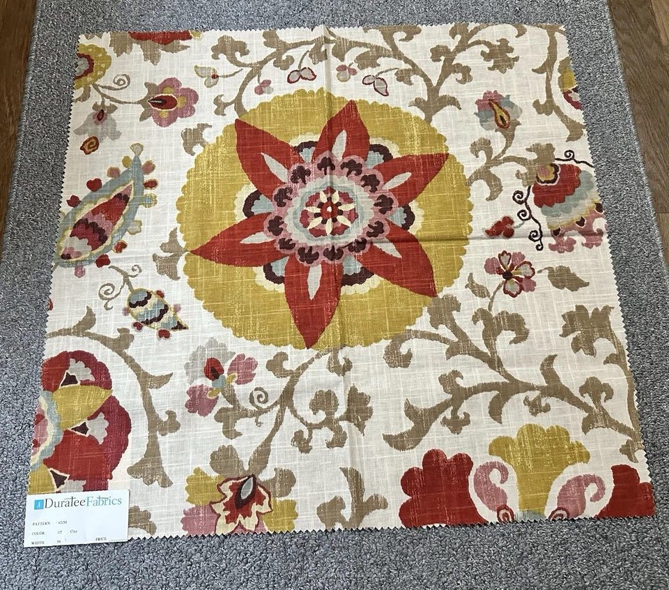 Duralee Fabric Sample 42150 Clay Suzani 24.5” x 23.5” Red Gold ** FLAWS PEN MARK - Image 1 of 4
