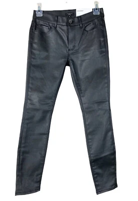Jeans Ann Taylor tamanho 00 P revestido jeans skinny couro sintético preto Rockabilly - Imagem 1 de 4