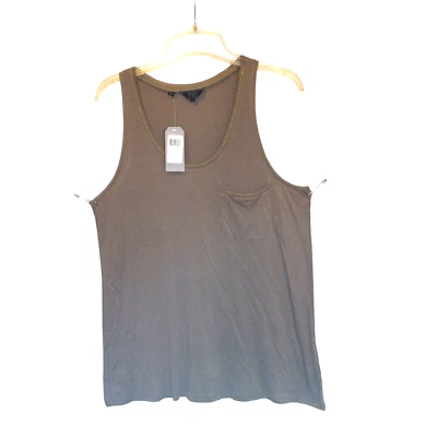 Guess Tank Top Size L NEW Sleeveless Gold Cara Chain Detail Brown Pocket Women Foto 1 de 4
