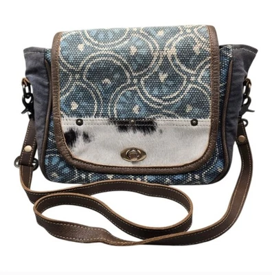 Myra Bag Valentine Crossbody Bag Blue Brown Cowhide Leather Coastal Cowgirl Boho - Image 1 of 4