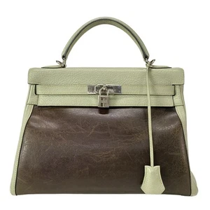Auténtico HERMES Kelly 32 - Gris Verde Marrón Oscuro Taurillon Clemence Amazonia Cuadrado E - Imagen 1 de 20