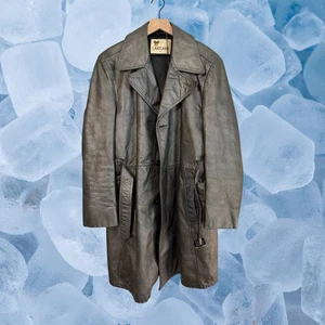 Gabardina de cuero de vaca Lakeland de colección de los años 70 con doble pecho cinturón para hombre 42 - Imagen 1 de 11