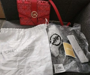 MICHAEL KORS SMALL SHOULDER FLAP CROSSBODY BAG MK RED MULTI Sequin - Picture 1 of 22