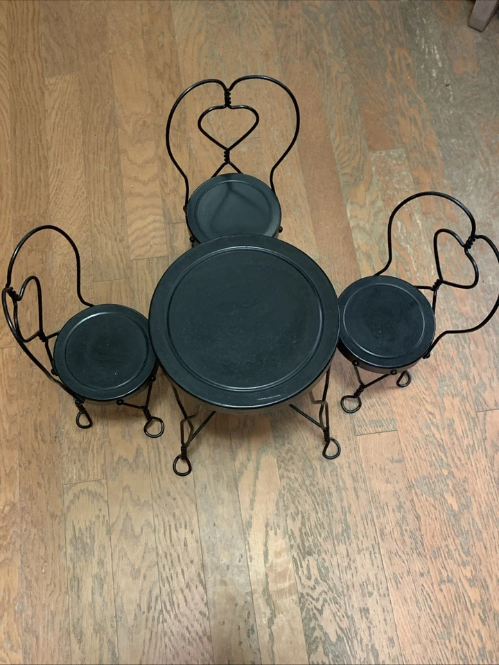 Miniature Vintage Ice Cream Parlor Table and 3 Chairs. Doll Furniture. - Image 1 of 4