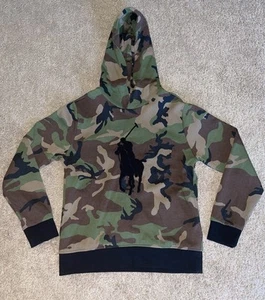 Polo Ralph Lauren Large 14/16 Hoodie Pullover Sweatshirt Camo Big Pony Rare HTF - Picture 1 of 10