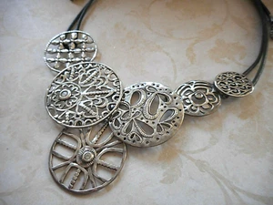 Sterling Silpada Filigree Cubic Zirconia Black Leather Cord Necklace N2343  RE38 - Picture 1 of 9