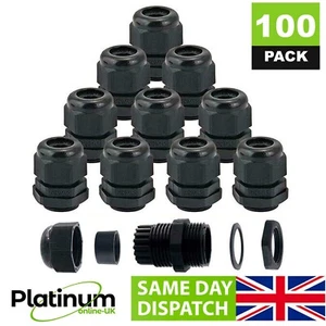 100 x 20 mm Black Waterproof IP68 Compression Cable Stuffing Gland & Locknut M20 - Picture 1 of 7
