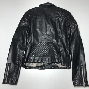 Black Rivet Jacket Womens Size Small Faux Leather Full Zip Moto Style Casual - Picture 1 of 13