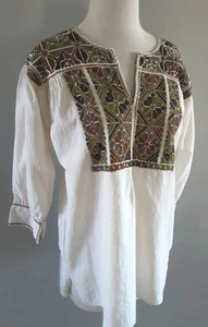EMBROIDERED Artisan-Chic-Boho-MEXICO-Fall Colors-Natural Cotton BLOUSE-Sz M - Picture 1 of 12