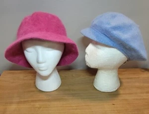 2 Vintage Betmar Angora Wool Fur Bucket Hat Liz Claiborne Beret Pink&Blue - Picture 1 of 7