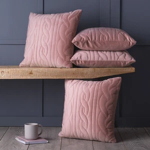 4 Pack Cushion Covers Blush Pink Quilted Velvet Scandi Braid Design FAULTY £20 - Picture 1 of 6