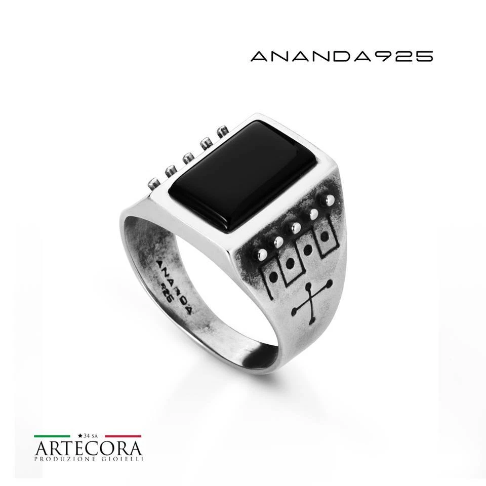 Anello Uomo in Argento 925% Ananda 925 modello chevalier con pietra onice - Immagine 1 di 1