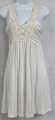 Soprano Size M White Empire Dress Ruched Faux Pearls Rosette Embellished Bodice - Image 1 of 4