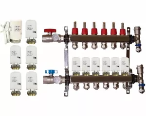6 Loop Radiant PEX Plumbing Manifold - 1" 304 Stainless Steel & 2 Wire Actuator - Picture 1 of 8