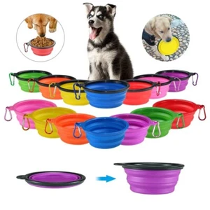 Portable Foldable Pet Bowl Collapsible Silicone Food Water Feeder Dog Cat Cup - Picture 1 of 21