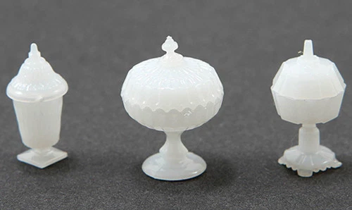 Dollhouse Miniature 3 Piece Candy Dish Set - Milk Glass Color - 1:12 Scale - Image 1 of 1